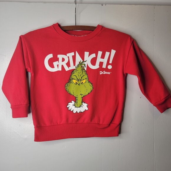 The Grinch Dr Seuss Red Sweatshirt Pullover Top 4T Graphic Whimsy Cute Festive - Picture 9 of 10